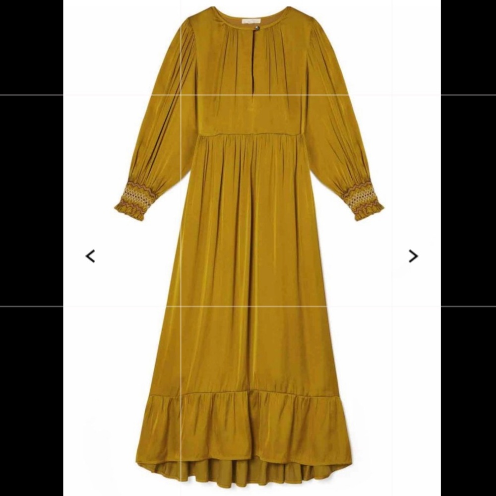 Louise Misha gold long sleeve midi silk dress